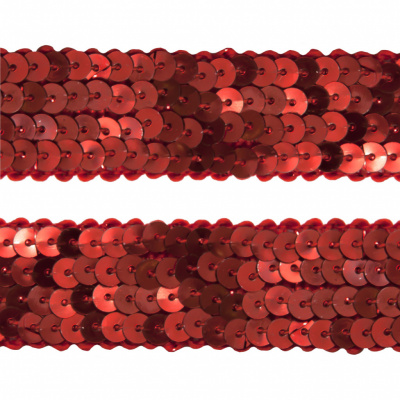 Тесьма с пайетками 3, шир. 20 мм/уп. 25+/-1 м, цвет красный - купить в Гатчине. Цена: 778.19 руб.