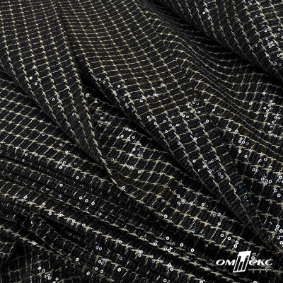 Ткань костюмная с пайетками, 100%полиэстр, 460+/-10 гр/м2, 150см #309 - цв. чёрный - купить в Гатчине. Цена 1 203.93 руб.