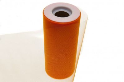 Фатин в шпульках 16-127, 10 гр/м2, шир. 15 см (в нам. 25+/-1 м), цвет оранжевый - купить в Гатчине. Цена: 100.69 руб.