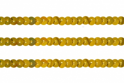Пайетки "ОмТекс" на нитях, SILVER SHINING, 6 мм F / упак.91+/-1м, цв. 48 - золото - купить в Гатчине. Цена: 356.19 руб.